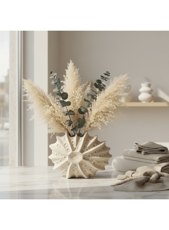 AKDC Luxury Shell-Inspired Ceramic Flower Vase – Elegant Beige Decorative Vase for Modern Interiors, 22 × 17 cm - Image 3